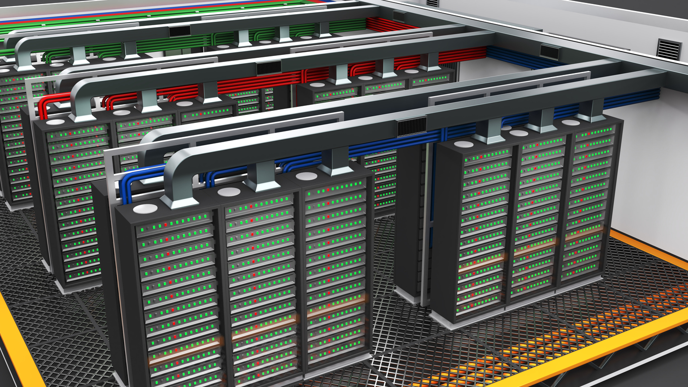 Data Center with Cooling Lines