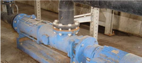 Allweiler Exzenterschneckenpumpe der Baureihe AEB1E1450, Medium: Prozesswasser, Fördermenge: 60 m³ /h, Druck: 2 bis 4 bar